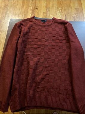 Kenneth Cole Men's Deep Brick Red Checker Crewneck Sweater